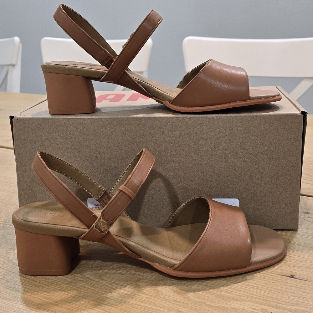 Camper Brown Leather Block Heel Sandals